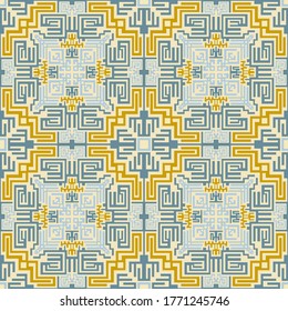 Aztec Nord-Amerikanisches Muster Vektor Design. Geometrischer Stickereihintergrund. Abstrakter Dekor. Folk colombian, der sich wiederholt rapport. Nahtloses Muster für den Stoffdruck.