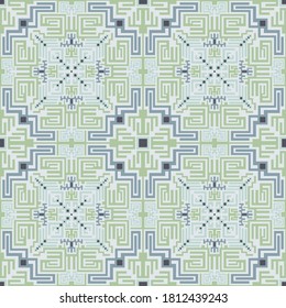 Aztec north american seamless pattern vector design. Geometric embroidery background. Retro decor ornament. Folk latino repeating rapport. Rug print seamless pattern.
