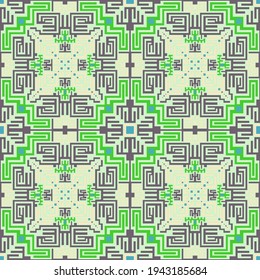 Aztec north american seamless pattern vector design. Geometric embroidery background. Creative decor ornament. Folk african repeating rapport. Fabric print seamless pattern.