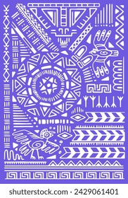 Aztec ornament in ancient style. Abstract tribal poster, peruvian wall art, african background. Cultural symbols, traditional elements, geometric forms of ethnic pattern. Flat vector illustration