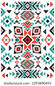 Aztec ornament tribal ethnic design. Navajo decoration symbol, boho geometric template, rug. Ethnic motif. Red and blue colors.