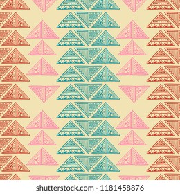 aztec pattern with colorful triangle drawing. Vector illustration popular women fashion textile print and wrapping.