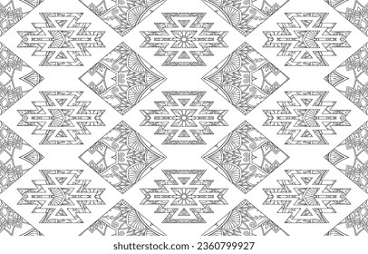 Aztec pattern decorated with mandalas .For seamless borders, ethnic tribes, fabrics, carpets