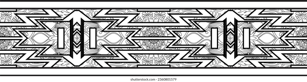 Aztec pattern decorated with mandalas .For seamless borders, ethnic tribes, fabrics, carpets