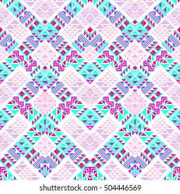 Aztec pattern ethnic ornament seamless. Zigzag pattern with tribal elements background. Primitive triangle ornament for traditional design isolated on a white.
