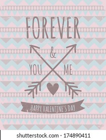 Aztec pattern greeting card for Valentine's Day in pastel colors.