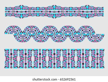 The Aztec pattern. Oriental lace tape. African ethnic print. Indian jewel. Embroidery on fabric.  Asian ornament. Tribal art. Japanese,  Oriental pattern. The decoration of clothes. Ribbon, border.