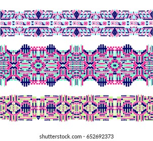The Aztec pattern. Oriental lace tape. African ethnic print. Indian jewel. Embroidery on fabric.  Asian ornament. Tribal art. Japanese,  Oriental pattern. The decoration of clothes. Ribbon, border.