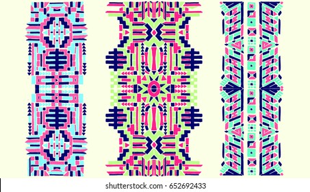 The Aztec pattern. Oriental lace tape. African ethnic print. Indian jewel. Embroidery on fabric.  Asian ornament. Tribal art. Japanese,  Oriental pattern. The decoration of clothes. Ribbon, border.