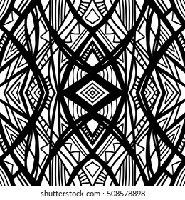 Aztec pattern. Zentangle abstract ornament. Abstract doodle backdrop. Black and white vector pattern. Ethnic style texture for web design, interior fabric, fashion clothes or printed products.