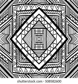 Aztec pattern. Zentangle abstract ornament. Abstract doodle backdrop. Black and white vector pattern. Ethnic style texture for web design, interior fabric, fashion clothes or printed products.