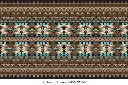Aztec pattern.Triangle shape on black background.Geometric shape.Brown pattern.Zigzag pattern.Seamless.Square shape.DIgital design.Illustator.Design for skirt.Clothes.Carpet.Printing. Knitting work.