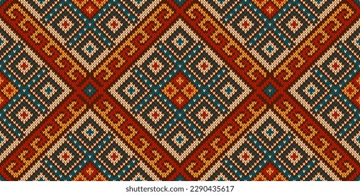 Aztec peruvian mexican knit pattern, ethnic ornament. Vibrant and intricate vector seamless background inspired by the cultural traditions of Peru and Mexico communities features bold geometric shapes