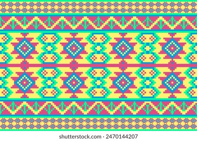 Aztec pixel art abstract Traditional geometric ethnic fabric pattern ornate elements with ethnic aztec patterns design for textiles,rugs,clothing,batik,wrap,mbroidery,curtain,carpet,wallpaper