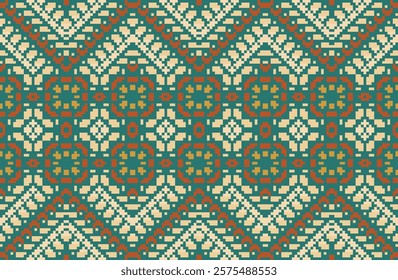 Aztec Pixel Modern Abstract Geometric Patternfolk Embroidery, Aztec Geometric Ornament Print. Design for Carpet, Wallpaper, Clothing, Wrapping, Fabric