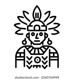 Aztec priest icon in linear style 