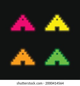 Aztec Pyramid four color glowing neon vector icon
