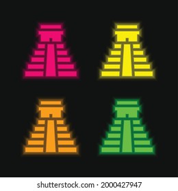 Pirámide azteca cuatro colores brillante icono vector neonato