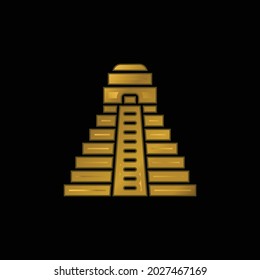 Aztec Pyramid gold plated metalic icon or logo vector