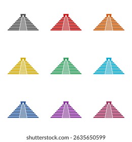 Aztec pyramid icon isolated on white background. Set icons colorful