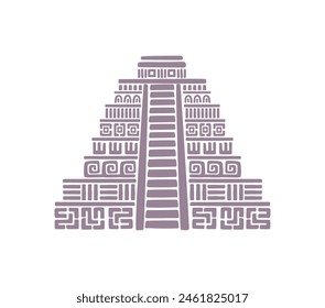 Aztec pyramid, Mayan and Inca tribal totem, ancient Mexican civilization vector symbol. Mesoamerican Aztec empire, Maya and Inca civilization architecture symbol of pyramid with petroglyph ornament