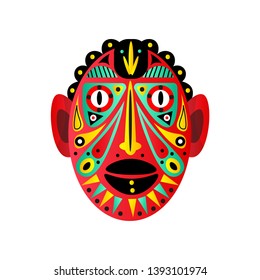 Aztec red mask, with round eyes and ornamental element