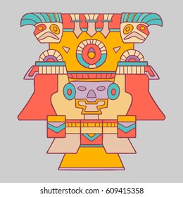 Aztec redskin warrior. Mexican traditional historical character. Vector illustration
