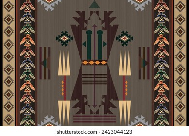 Aztec Rug - Southwestern Living Room Rug Thin Tribal Area Rug for Bedroom, Large Farmhouse Rug Carpet Indoor Entryway 