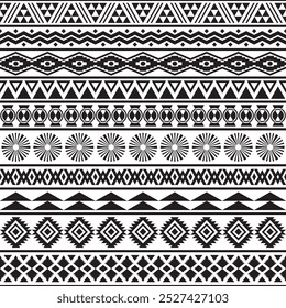 Aztec seamless black-white pattern. Native american background. Stylish navajo fabric. Tribal geometric vector illustration. Ethnic decoration texture. Modern fashion abstract wallpaper