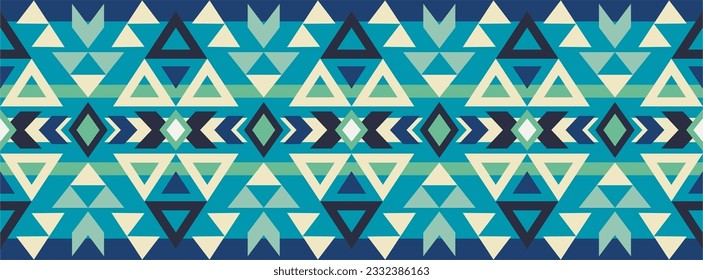 Aztec seamless border pattern on blue color. Boho style