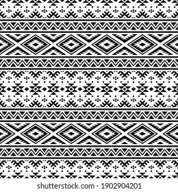 Aztec Seamless Ethnic Pattern Illustration vector with tribal design in black and white color