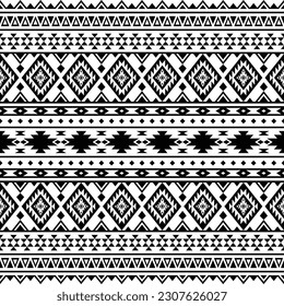 Aztec seamless ethnic pattern vector illustration. Black and white colors. Abstract tribal geometric unique art print design for textile template, fabric, clothing, curtain, rug, ornament, background.