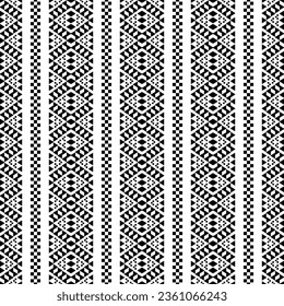 Aztec seamless ethnic pattern vector illustration. Pixel stripe style. Abstract tribal geometric unique art design for print fabric. Black and white color.