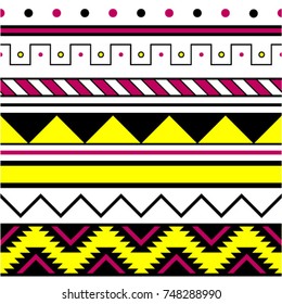 Aztec Seamless Pattern, Amazing Tribal Vector Abstract Colorful Ethnic Geometric Wallpaper, Right Angled Pointed Shapes Chevron and Stripes