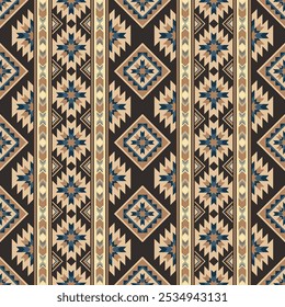 Aztec seamless pattern art.  geometric ancient traditional.  Brown and mustard tone color. Design for background, wallpaper, wrapping paper, fabric, clothing, carpet, decorative, textile, embroidery.