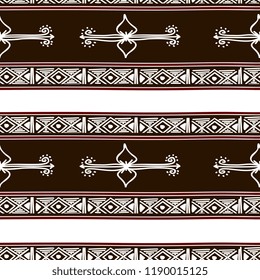 Aztec seamless pattern with brown color stripes tribal hand drawn multicolor background. Ethnic drawing symbol vector illustration for fashion wrapping and textile print.