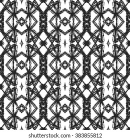 Aztec seamless pattern. Ethnic and tribal motifs. Ikat Mexican motif. Vector illustration. Zigzag and stripe line. Black and white colors. For invitation, web, textile, wallpaper, wrapping paper.