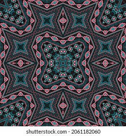 Aztec seamless pattern graphic design. Modern geometric texture. Scarf print in ethnic style. Embroidery motifs in mexican style.