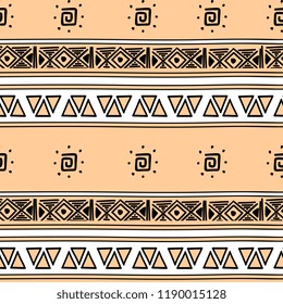 Aztec seamless pattern with pastel colors tribal hand drawn multicolor background. Ethnic drawing symbol vector illustration for fashion wrapping and textile print.
