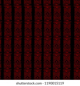 Aztec seamless pattern with red tribal hand drawn multicolor background. Ethnic drawing symbol vector illustration for fashion wrapping and textile print.