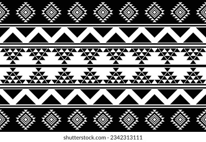 aztec seamless pattern.  rug textile print texture Tribal design, geometric symbols for logo, cards, fabric decorative works. traditional print vector illustration. on black and white background.