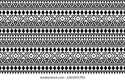 patrón sin costuras aztec.  textura de impresión textil de alfombras Diseño tribal, símbolos geométricos para el logotipo, tarjetas, trabajos decorativos de tela. ilustración vectorial de impresión tradicional. sobre fondo blanco y negro.