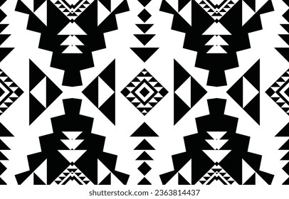 patrón sin costuras aztec.  textura de impresión textil de alfombras Diseño tribal, símbolos geométricos para el logotipo, tarjetas, trabajos decorativos de tela. ilustración vectorial de impresión tradicional. sobre fondo blanco y negro.