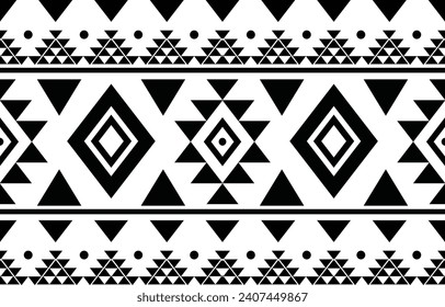 aztec seamless pattern.  rug textile print texture Tribal design, geometric symbols for logo, cards, fabric decorative works. traditional print vector illustration. on black and white background.