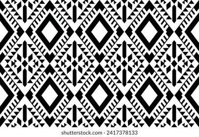 aztec seamless pattern.  rug textile print texture Tribal design, geometric symbols for logo, cards, fabric decorative works. traditional print vector illustration. on black and white background.