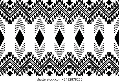 aztec seamless pattern.  rug textile print texture Tribal design, geometric symbols for logo, cards, fabric decorative works. traditional print vector illustration. on black and white background.