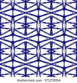 Aztec seamless pattern. Striped hand painted seamless pattern with ethnic and tribal motifs, zigzag lines, brush strokes and splatters. Ikat Mexican motif. Vector illustration. Zigzag and stripe line.