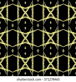Aztec seamless pattern. Striped hand painted seamless pattern with ethnic and tribal motifs, zigzag lines, brush strokes and splatters. Ikat Mexican motif. Vector illustration. Zigzag and stripe line.