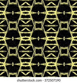 Aztec seamless pattern. Striped hand painted seamless pattern with ethnic and tribal motifs, zigzag lines, brush strokes and splatters. Ikat Mexican motif. Vector illustration. Zigzag and stripe line.