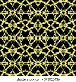 Aztec seamless pattern. Striped hand painted seamless pattern with ethnic and tribal motifs, zigzag lines, brush strokes and splatters. Ikat Mexican motif. Vector illustration. Zigzag and stripe line.